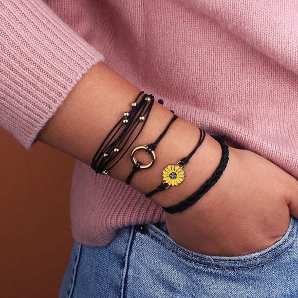 Sunflower String Bracelet Boho Braided Rope Wrap Bracelets Cute Summer Beach Sur - Picture 4 of 7